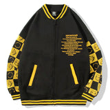 Yellow Varsity Jacket Autumn and Winter Men's Baseball Uniform Panda Embroidery Bronzing plus Velvet Long Sleeve Jacket Hoodie Coat