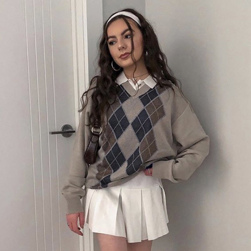 Preppy Aesthetic Sweater Autumn and Winter Sweater Fashion Printed Loose Sweater