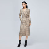 Women Spring Dress Fashion Plaid Trench Coat Coat Double Breasted Loose Waistband Windbreaker Split Coat