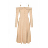 Women Spring Dress Sling off-Shoulder Mid-Length Dress Slim French White Lady Dress