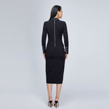 Women Spring Dress Front Slit Sheath V-neck Long Sleeve Suit Dress