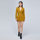 Women Spring Dress Spring and Autumn Socialite Turn-down Collar Coat Yellow Suit Coat Dress