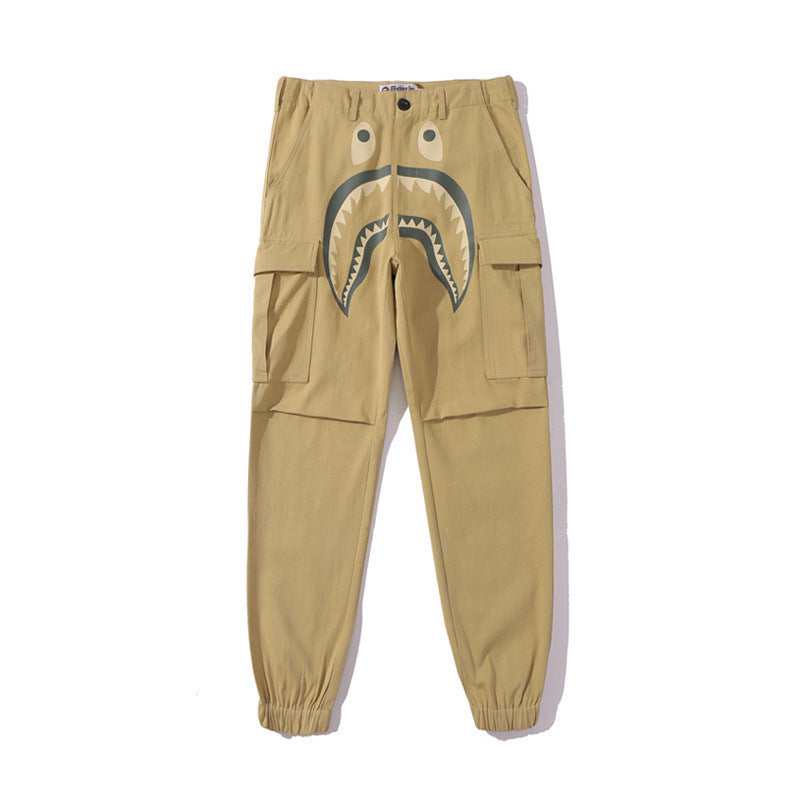 Shark Print Pant Men'S Shark Head Printed Ankle-Tied Overalls Trousers