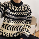 Fair Isle Sweater Cottagecore Outfits for Women Fairisland Thick Needle Brocade Sweater Loose Outer Wear Vintage Knitted Jacket