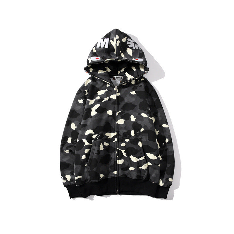 Shark Print Hoodie Men'S And Women'S Luminous Spot Camouflage Sweater