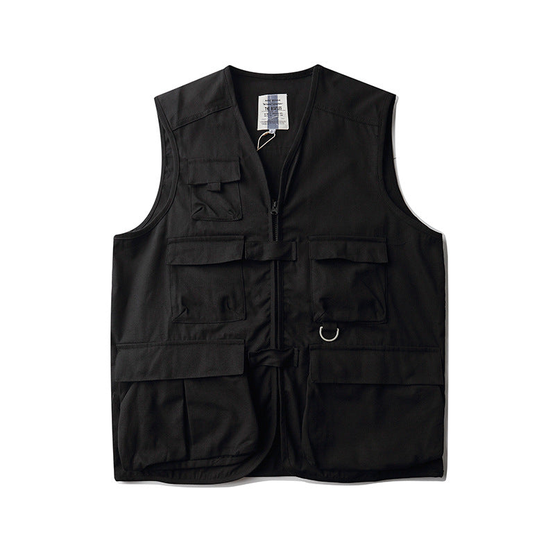 Men Sweater Vest Multi-Pocket Workwear Vest Men's Sleeveless Jacket Harajuku Style Loose Vest