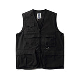 Men Sweater Vest Multi-Pocket Workwear Vest Men's Sleeveless Jacket Harajuku Style Loose Vest
