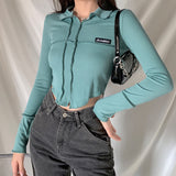 Music Festivals Rave Outfits Girls Tops Autumn and Winter Women's Lapel Long Sleeve T-shirt