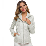 Cute Leather Jacket Hooded Long-Sleeve Zipper Solid Color Jacket Coat
