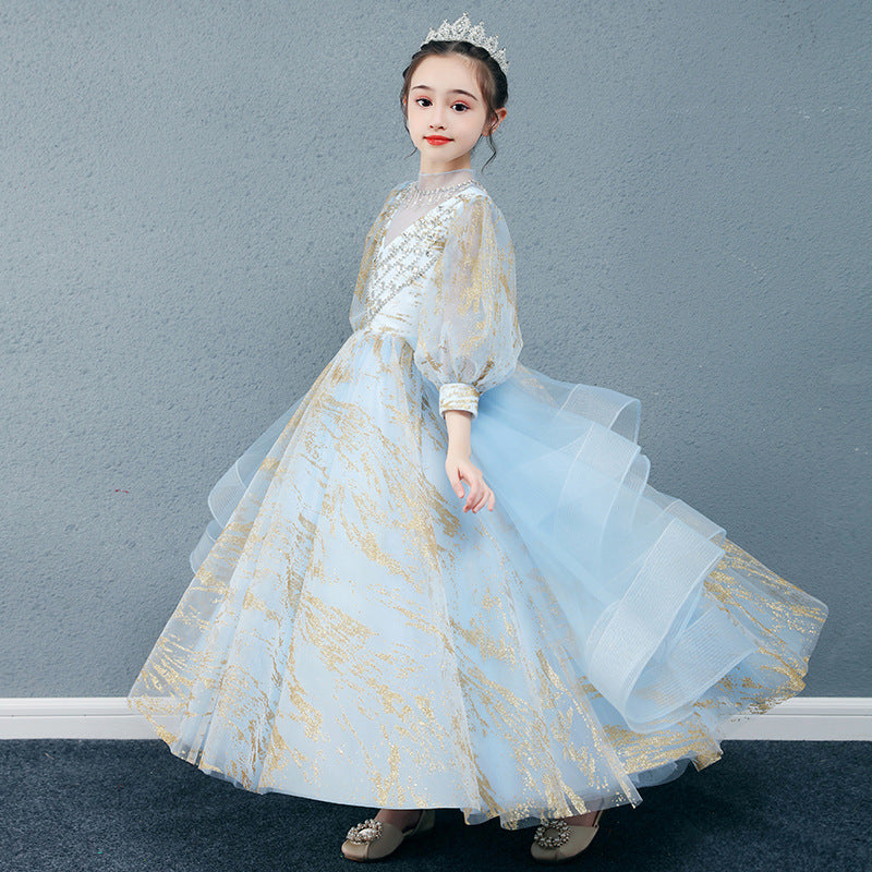 Princess Charlotte Flower Girl Dress Evening Dress Autumn and Winter Model Catwalk Performance Costumes Princess Children's Wedding Dress