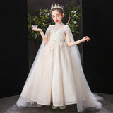 Princess Charlotte Flower Girl Dress Princess Champagne Performance Trailing Host Evening Dress