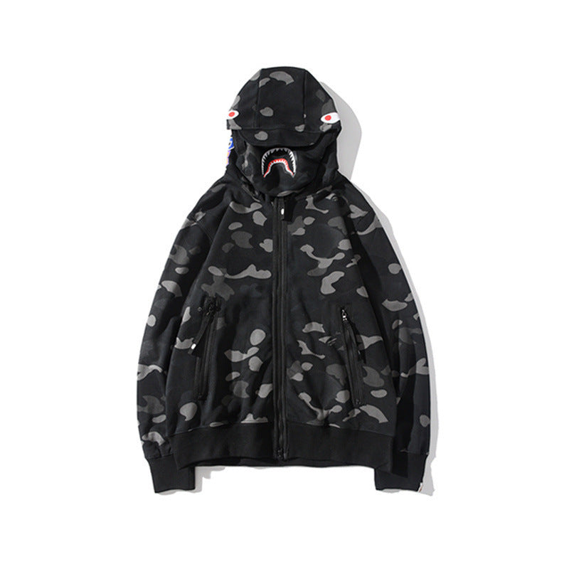 Shark Print Hoodie Men'S Clothing Youth Fashion Brand Camouflage Shark Print