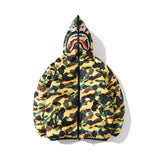 Shark Print Coat Shark Head Fashion Camouflage Hooded Zipper Cotton-Padded Coat For Men And Women