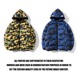 Shark Print Coat Shark Head Fashion Camouflage Hooded Zipper Cotton-Padded Coat For Men And Women
