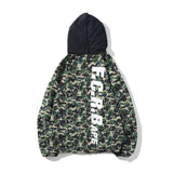 Shark Print Jacket Trendy Brand Shark Head Double Zipper Camouflage Trench Coat Hooded Casual Coat Men