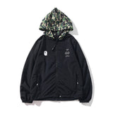 Shark Print Jacket Trendy Brand Shark Head Double Zipper Camouflage Trench Coat Hooded Casual Coat Men