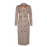 Women Spring Dress Fashion Plaid Trench Coat Coat Double Breasted Loose Waistband Windbreaker Split Coat