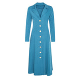 Women Spring Dress French Cardigan High Waist Midi Skirt Long Sleeve Solid Color Buttons Slim Dress