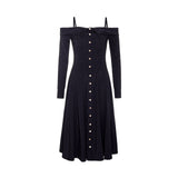 Women Spring Dress Sling off-Shoulder Mid-Length Dress Slim French White Lady Dress