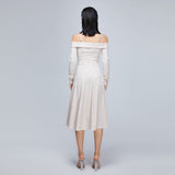 Women Spring Dress Sling off-Shoulder Mid-Length Dress Slim French White Lady Dress