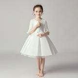 Princess Charlotte Flower Girl Dress Host Costume for Piano Performance White Princess Dress