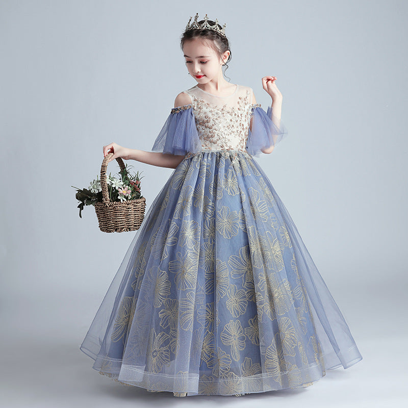 Princess Charlotte Flower Girl Dress Model Catwalk Host Costume for Piano Performance Wedding Children Princess Dress