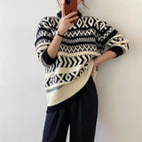 Fair Isle Sweater Cottagecore Outfits for Women Fairisland Thick Needle Brocade Sweater Loose Outer Wear Vintage Knitted Jacket