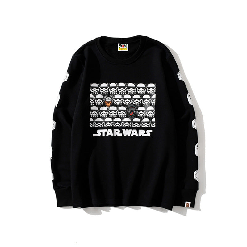 Shark Print Sweatshirts Ape Head And Star Wars White Warrior Loose Casual Couple Pullover Sweatshirt