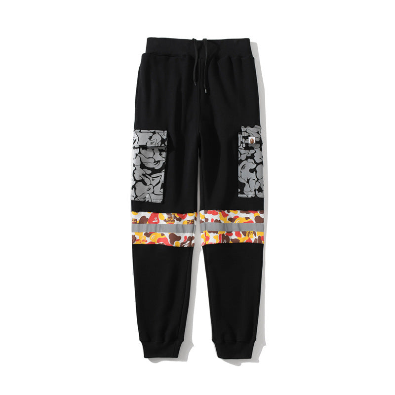 Shark Print Pant Shark Ape Head Camouflage Reflective Pocket Trousers Loose Casual