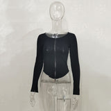Maddy Euphoria Outfits Long Sleeve Threaded Zipper T-shirt Women's