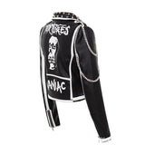 Women's Leather Jacket Biker Motorcycle Coat Autumn and Winter Fashion Chain Coat Printed Leather Coat for Women