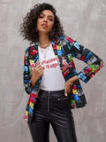 Boyfriend Floral Blzer Printed Women's Suits Coat
