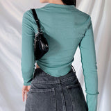 Music Festivals Rave Outfits Girls Tops Autumn and Winter Women's Lapel Long Sleeve T-shirt