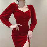 Winter Formal Dresses Autumn Winter Sexy Square Collar Chest Slimming Waist Zipper Design Long Sleeve Dress