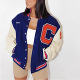 Yellow Varsity Jacket Autumn Leisure Printed Slim-Fit Crop-Top Baseball Uniform
