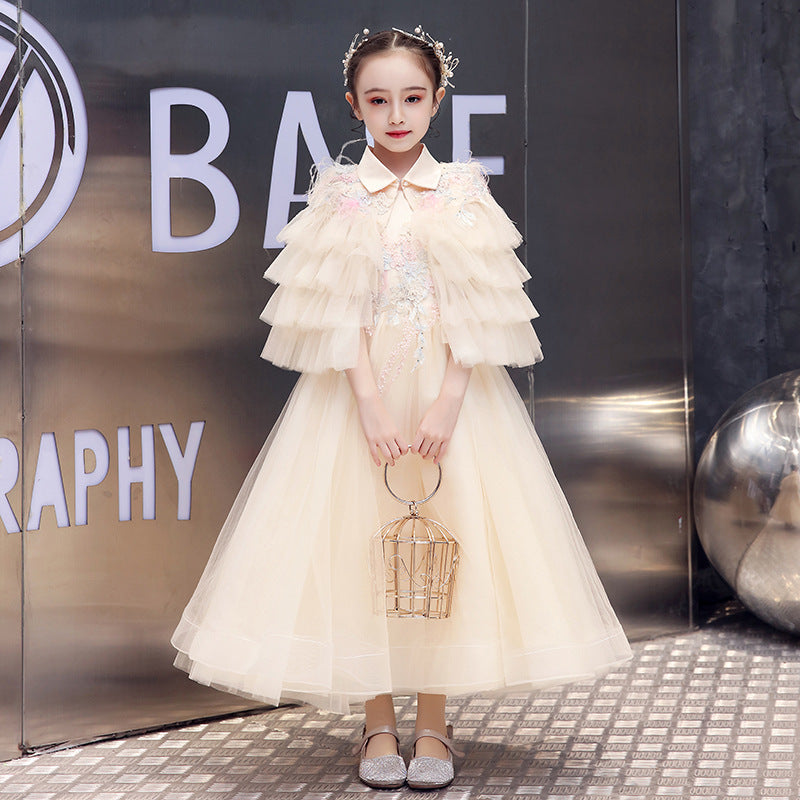 Princess Charlotte Flower Girl Dress Catwalk Costume for Piano Performance Birthday Dress Host Champagne