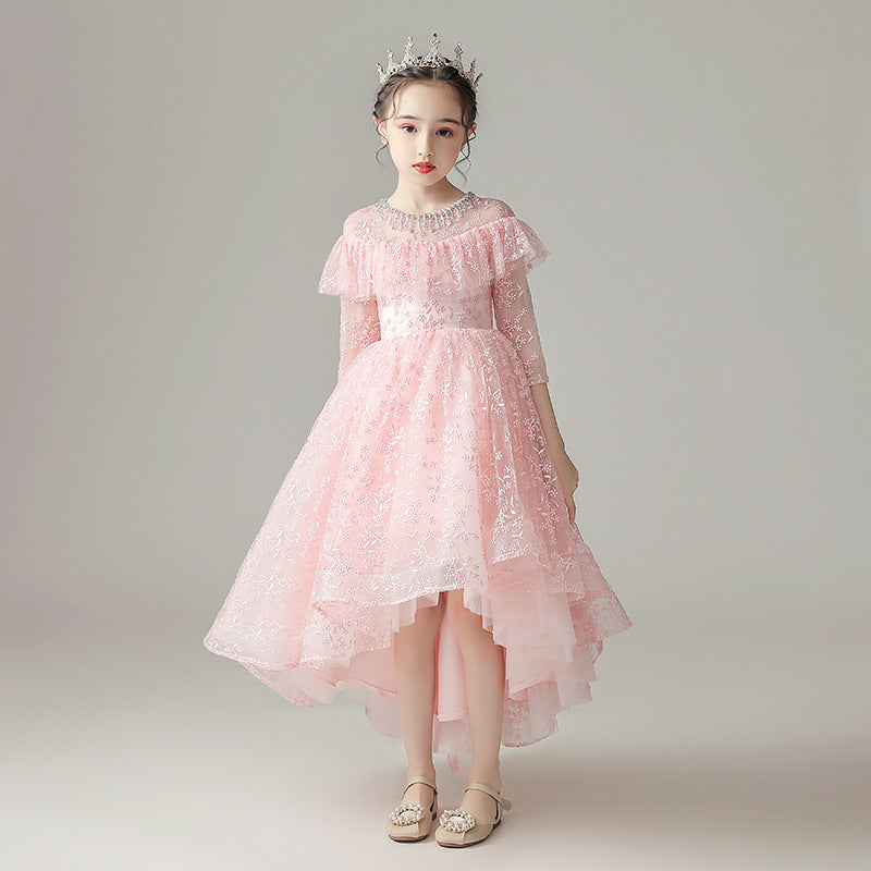 Princess Charlotte Flower Girl Dress Pink Birthday Dress Cute Wedding Costume for Piano Performance