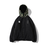 Shark Print Coat Fall Winter Men Camouflage Coat Cotton Coat Teenagers Winter Hooded Jacket