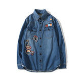 Shark Print Jacket Men And Women Casual Plus Size Coat High Quality Denim Shirt