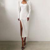 Winter Formal Dresses Autumn Solid Color Pullover Puff Sleeve Split Long Sleeve Dress