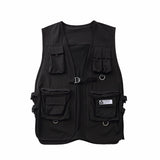 Men Sweater Vest Mechanical Style Multi-Pocket Workwear Vest Men's Ribbon Vest Boyfriend Harajuku Style Sleeveless Jacket