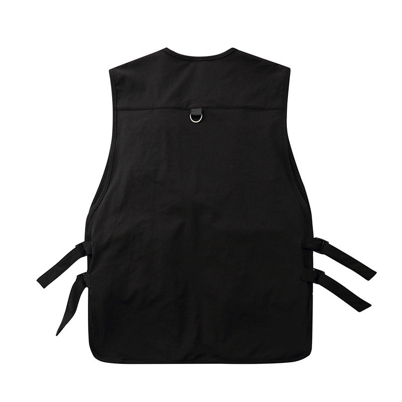 Men Sweater Vest Mechanical Style Multi-Pocket Workwear Vest Men's Ribbon Vest Boyfriend Harajuku Style Sleeveless Jacket