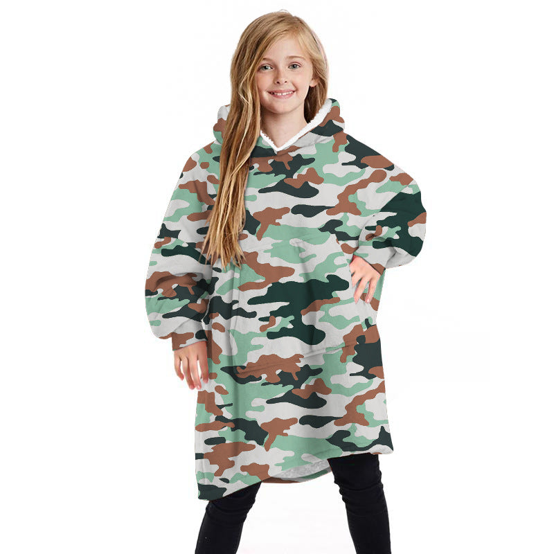 Children Oodie Doublesided Cotton Velvet Soft and Comfortable Home Lazy Sweater Blanket Coat Hooded Casual Sweatshirt Print  Hooded Sweater