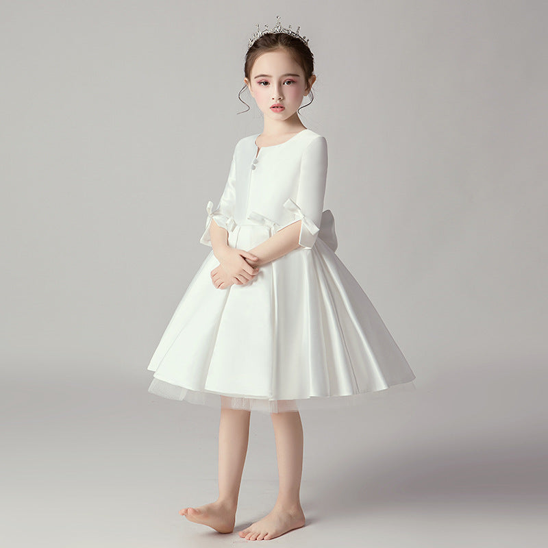 Princess Charlotte Flower Girl Dress Host Costume for Piano Performance White Princess Dress