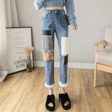 Women Patchwork Jeans Stitching Harem Pants