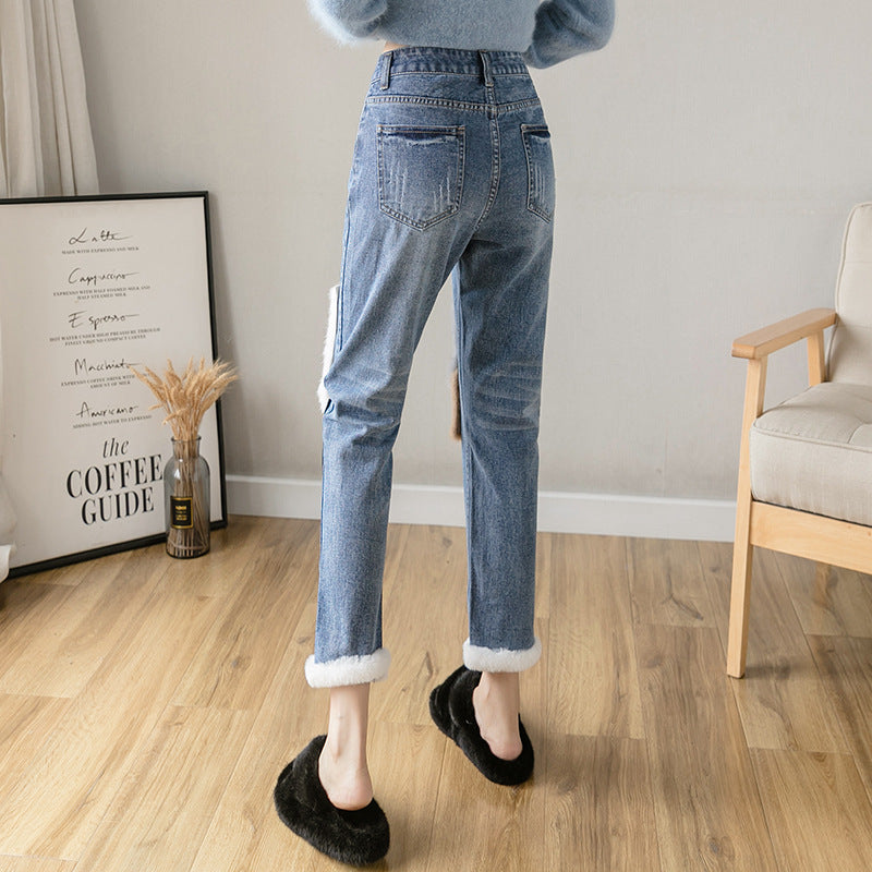 Women Patchwork Jeans Stitching Harem Pants