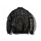 Shark Print Coat Autumn And Winter Fashion Brand Camouflage Sleeve Thickened Men'S Casual Cotton-Padded Clothes Coat