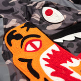 Shark Print Coat Autumn And Winter Men'S Casual Camouflage Shark Head Lightweight Warm Hooded Cotton Coat Jacket