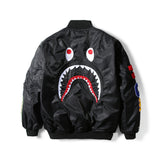Shark Print Coat Winter Thickened Youth Casual Black Stand-Up Collar Zipper Loose Double-Sided Cotton-Padded Jacket