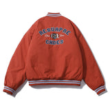 Orange Varsity Jacket Autumn and Winter Thickened Cotton-Padded Coat Female Embroidered Baseball Uniform Pilot Jacket Male Couple